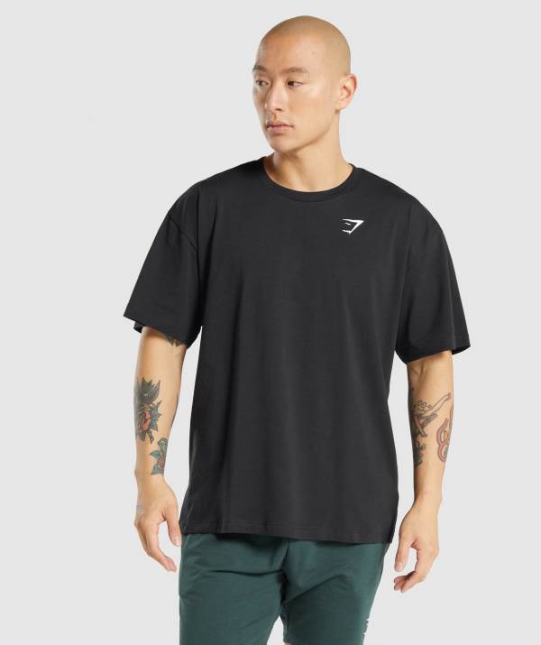 Panske Tricka Gymshark Essential Oversized Čierne | QA2438157